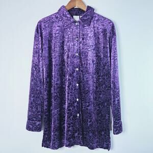 Moda Intl Vintage Purple Floral Burn Out Button Up Blouse Size Medium Whimsigoth